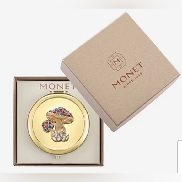 RESERVED FOR BUNDLE Monet Gold Compact Mirror with Multicolor Gem Accents - Picture 2 of 5